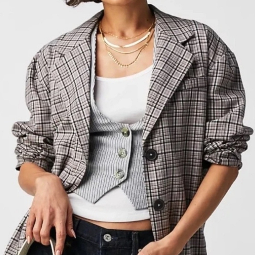 Free People Plaid Women's Blazer Jacket